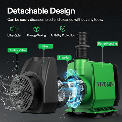 VIVOSUN 800GPH Submersible Pump, Ultra Quiet Water Fountain Pump - Image 5