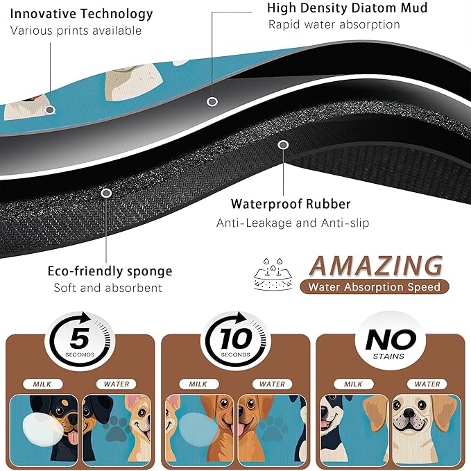Cute Dog Cat Food Mat, Absorbent Pet Feeding Mat - Image 3