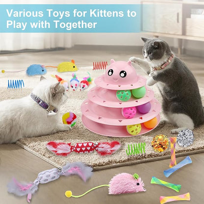UPSKY 24 PCS Cat Toys, 3-Level Turntable Kitten Toys Set, Interactive Cat - Image 5