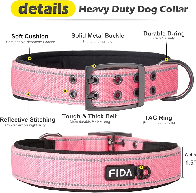 Fida Heavy Duty Dog Collar 1.5” Width, Ultra Soft Neoprene Padded, Adjustable - Image 4