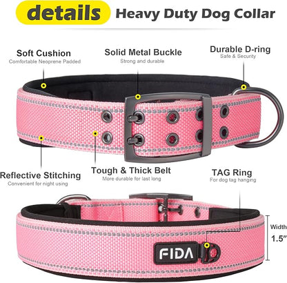 Fida Heavy Duty Dog Collar 1.5” Width, Ultra Soft Neoprene Padded, Adjustable - Image 4