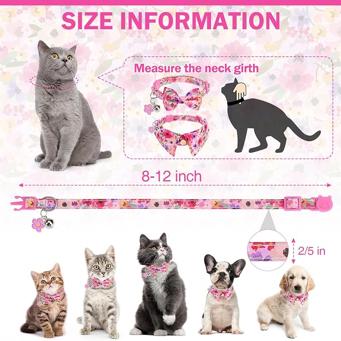 Cat Collar Breakaway with Bells, Small Cat Collar with Bow - Image 6