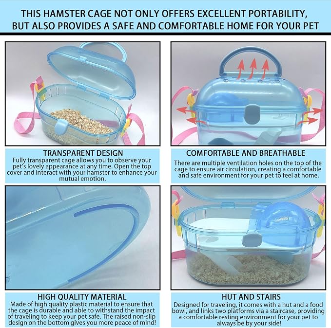 Portable Hamster Cage Syrian Hamster Carry Travel Cage - Image 3