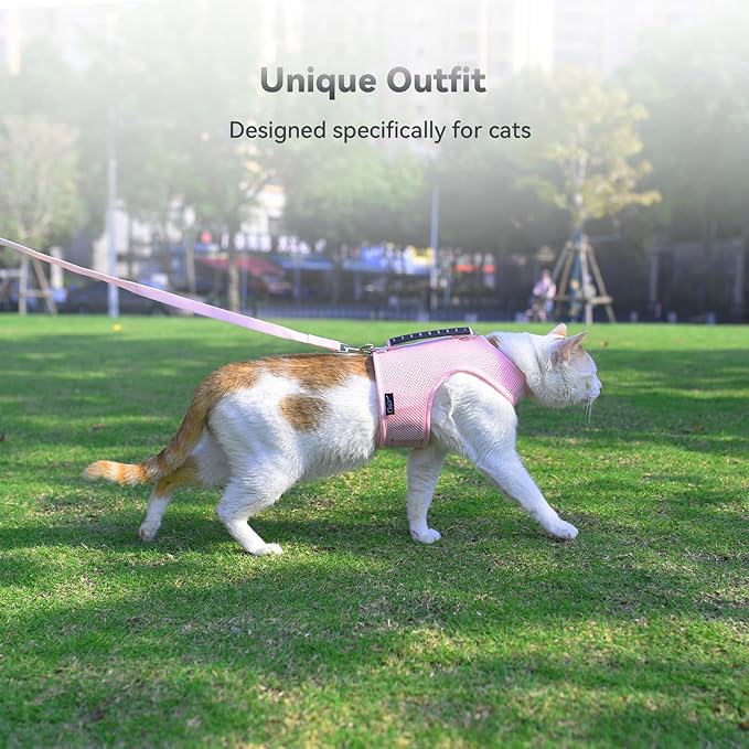 Cat Harness and Leash for Walking Escape Proof Breathable Mesh Fabric, Solid - Image 7