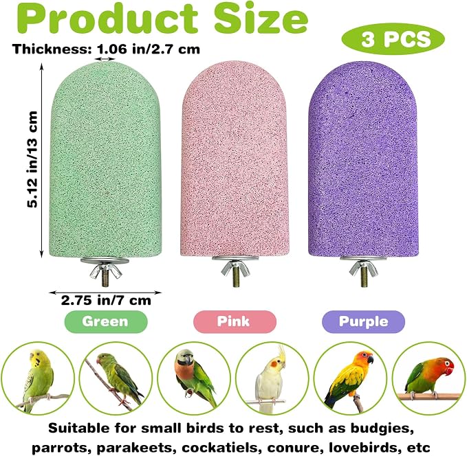 PINVNBY 3 PCS Bird Perches Calcium Parrot Perch Stand Bird Beak Grinding Stone - Image 2