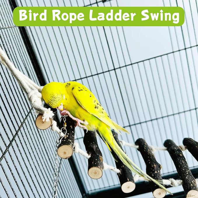 BNOSDM Birds Rope Ladder Toy 2Pcs Wooden Bird Hanging Ladders Pet Climbing - Image 3