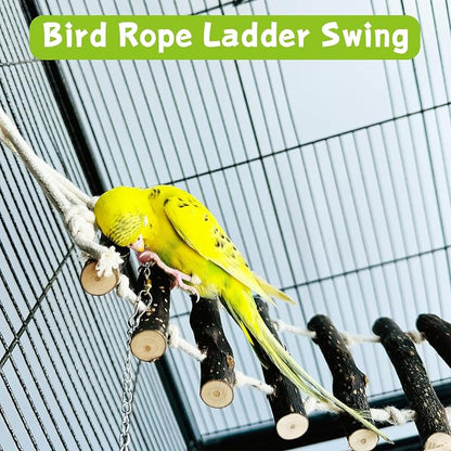 BNOSDM Birds Rope Ladder Toy 2Pcs Wooden Bird Hanging Ladders Pet Climbing - Image 3