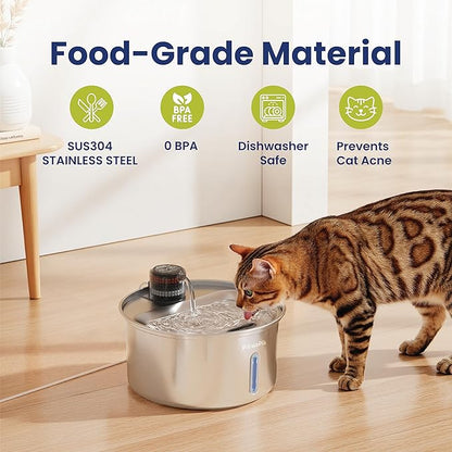 PawsPik PureFlow MAX Automatic Pet Water Dispenser, Stainless Steel Curve Dog & - Image 2