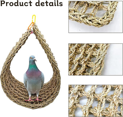 Bird Seagrass Mat 39.4×7" Natural Grass Woven Net Hammock Hanging on Parrot Cage - Image 5