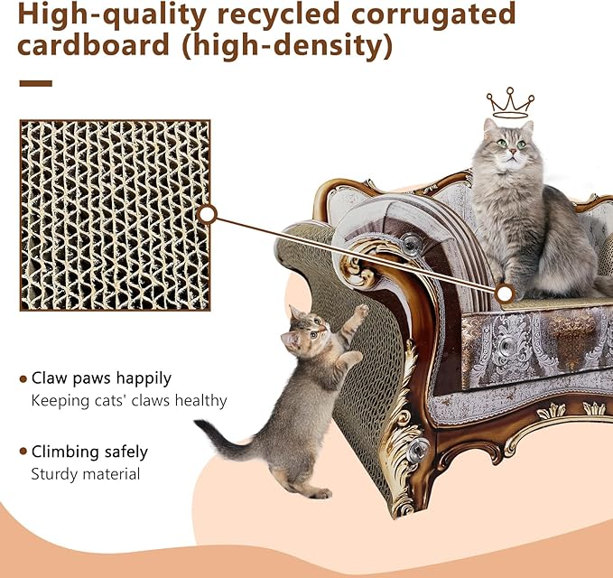 Luxury Cardboard Cat Scratcher Sofa Bed, Couch Shaped Cat Scratching Board - Image 3