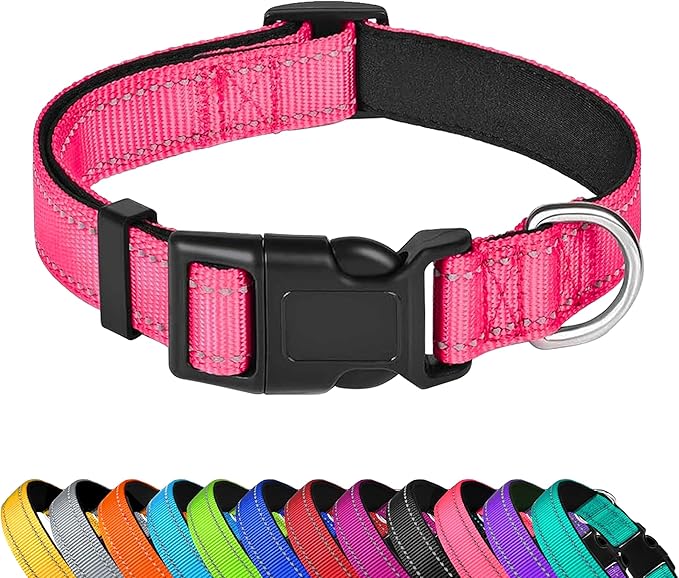 Reflective Dog Collar, Adjustable Soft Neoprene Padded Nylon Pet Collars by PWOD