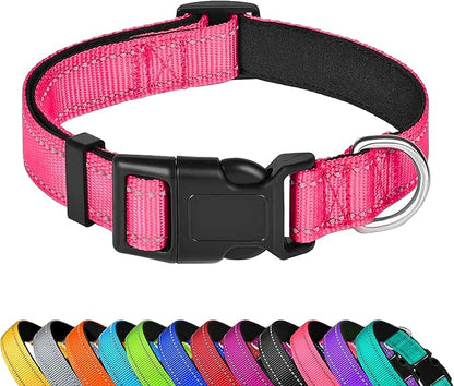 Reflective Dog Collar, Adjustable Soft Neoprene Padded Nylon Pet Collars by PWOD
