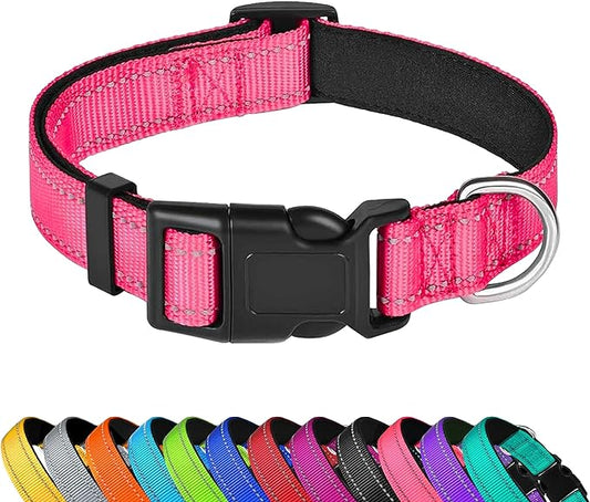 Reflective Dog Collar, Adjustable Soft Neoprene Padded Nylon Pet Collars by PWOD