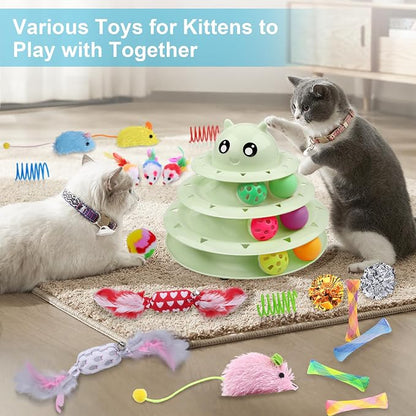 UPSKY 24 PCS Cat Toys, 3-Level Turntable Kitten Toys Set, Interactive Cat - Image 5
