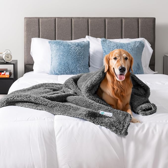 PetAmi Dog Blanket for Large Medium Dogs Grey, Fluffy Soft Puppy Blanket - Image 2