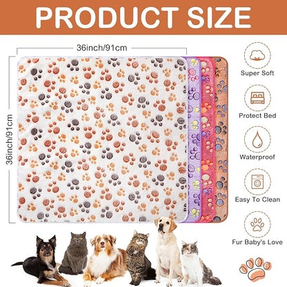 Panelee 4 Pcs Waterproof Dog Blankets Washable Puppy Paw Print Fleece Blanket - Image 3