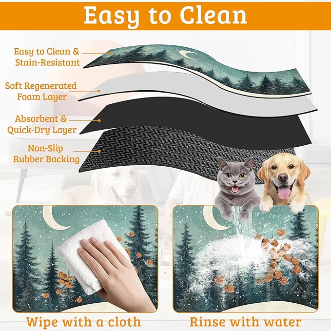 Pet Feeding Mat, Abstract Forest Absorbent Dog Cat Food Mat Moon Dog Mat - Image 5