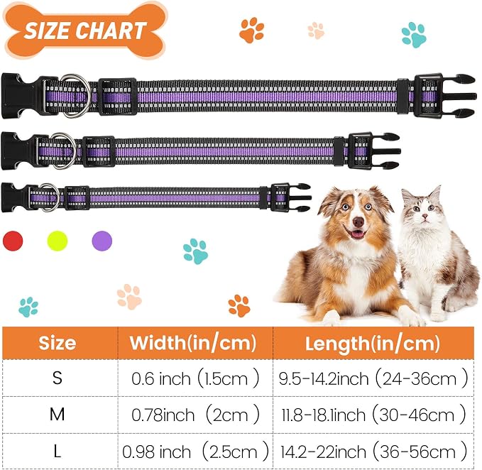 Weewooday 3 Pieces Reflective Dog Collar Nylon Adjustable Quick Release Pet - Image 2