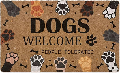 Dogs Welcome People Tolerated Door Mat, Cute Dog Paws Print Artificial Coir by Unknown