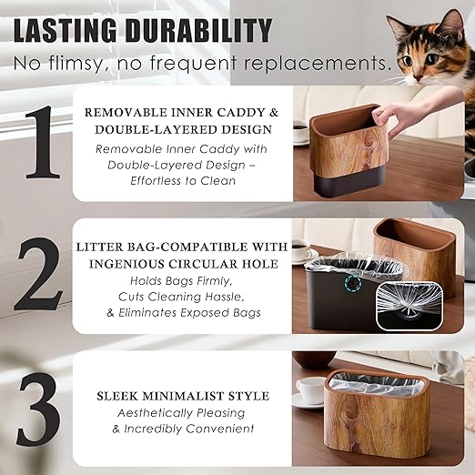 Cat Litter Scoop Holder – Wood-Grain Dual-Open Scoop Caddy - Image 4