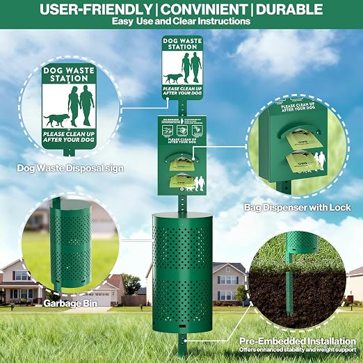 POCHAR Dog Waste Station Outdoor, Aluminum Rustproof Pet Poop Station - Image 2