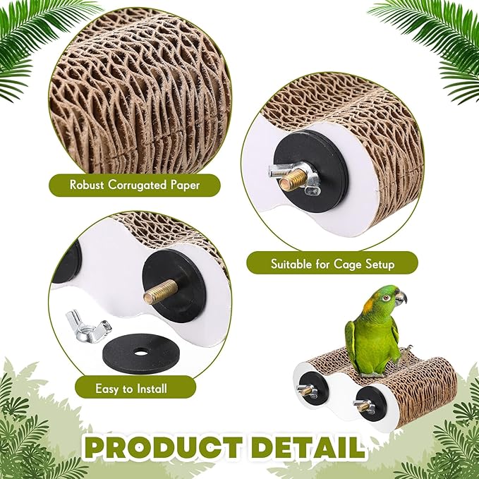 2-Piece Bird Platforms for Macaws, Small Parakeets, Budgies; Brown Corrugated - Image 2