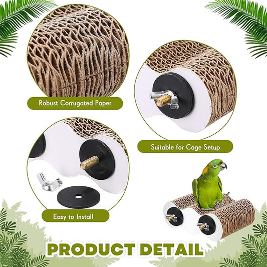 2-Piece Bird Platforms for Macaws, Small Parakeets, Budgies; Brown Corrugated - Image 2