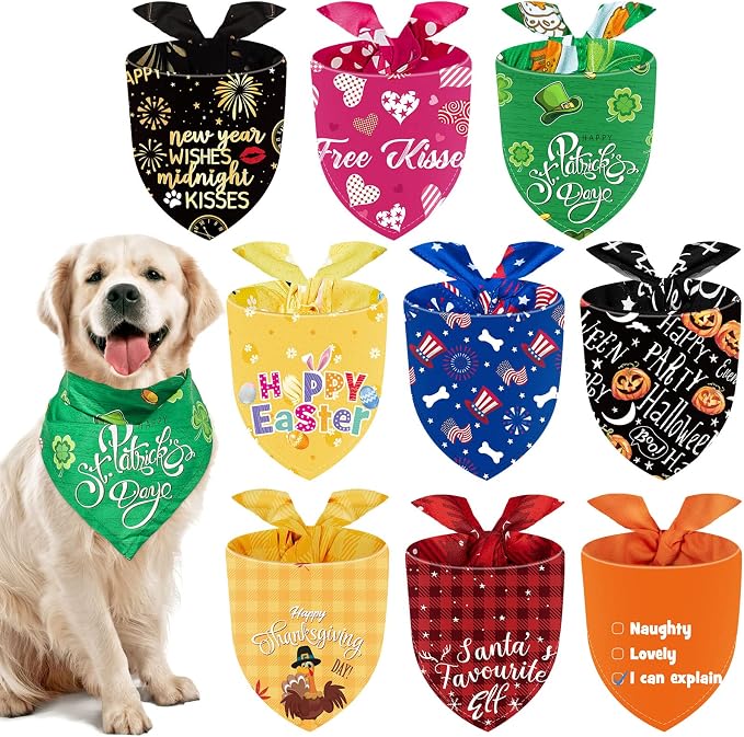 Weewooday 9 Pcs Holiday Dog Bandanas St' Patrick's Day Easter Bandanas Birthday by Weewooday