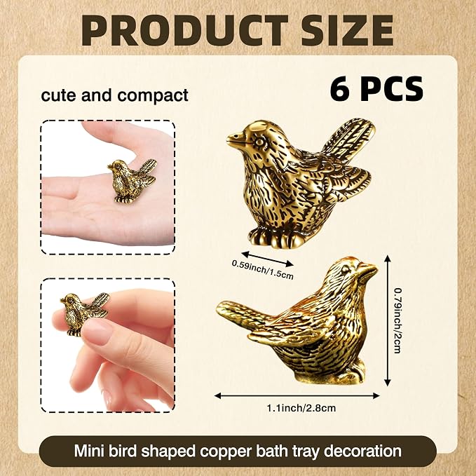 6 Pcs Copper Bath Disks Ornaments Mini Bird Shape, Retro Copper Birdbath - Image 6