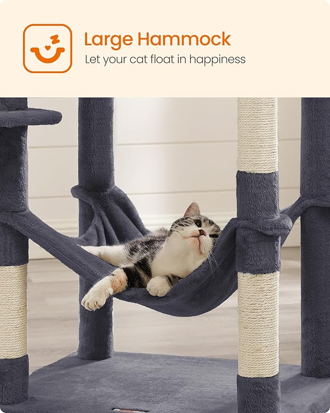 Feandrea Cat Tree, 73.2-Inch Tall Cat Tower, Plush Multi-Level Condo - Image 7