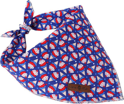Lionet Paws Cotton Dog Bandanas, Comfortable Blue Red Sundae Dog Bandana Scarf - Image 2