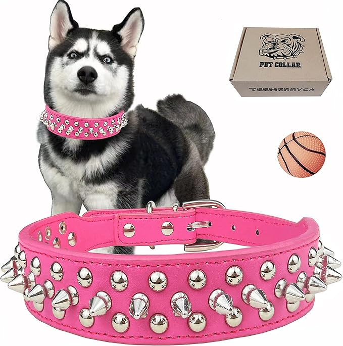 TEEMERRYCA Adjustable PU Leather Spiked Studded Dog Collars by TEEMERRYCA