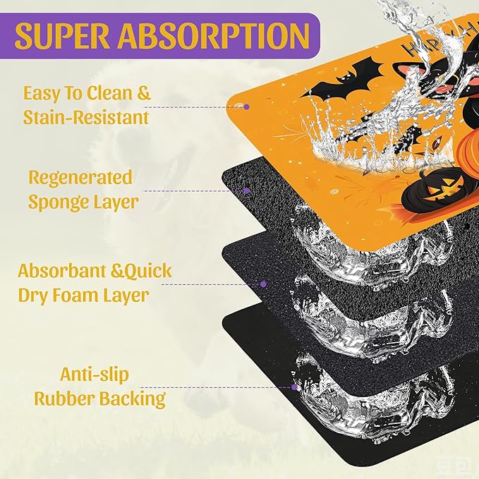 Halloween Cat Pet Feeding Mat, Absorbent Dog Bowl Pad, Quick Dry - Image 3