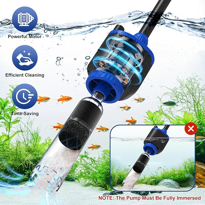AQQA DC 36W Electric Aquarium Vacuum Gravel Cleaner 6-in-1 Multifunctional Fish - Image 3