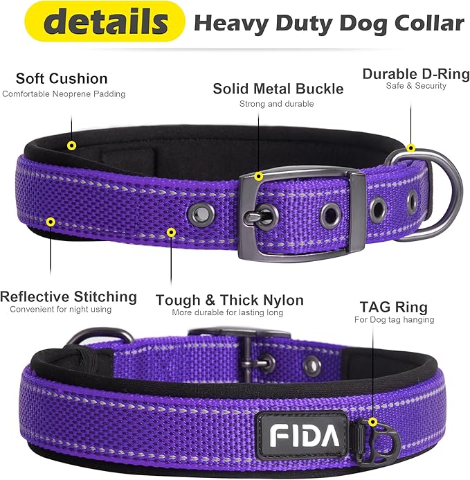 Fida Heavy Duty Dog Collar, Ultra Comfortable Soft Neoprene Padded, Adjustable - Image 3