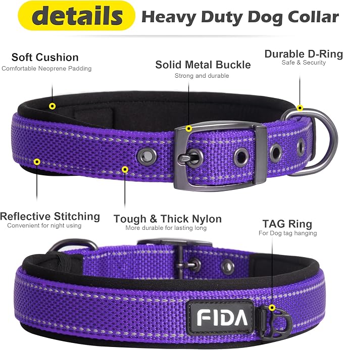 Fida Heavy Duty Dog Collar, Ultra Comfortable Soft Neoprene Padded, Adjustable - Image 3
