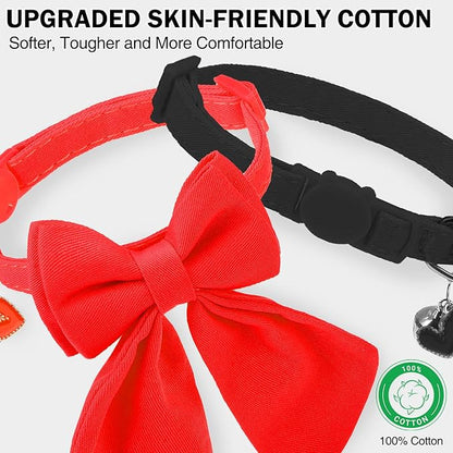 Cat Collar Breakaway with Bells, Soft Pure Cotton Bowtie Collar - Image 2