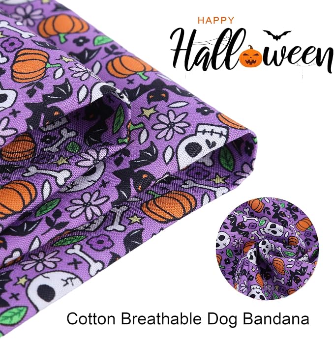 ARING PET Halloween Dog Bandanas, Cotton Purple Pumpkin Ghost Bat Floral Pet - Image 2