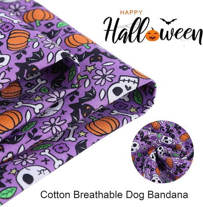 ARING PET Halloween Dog Bandanas, Cotton Purple Pumpkin Ghost Bat Floral Pet - Image 2