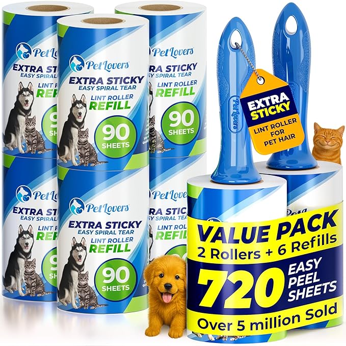 PetLovers Extra Sticky Lint Roller Mega Value Set 720 Sheets by PetLovers