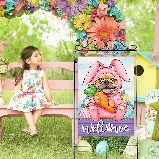 Artofy Welcome Easter Bunny Dog Large Decorative House Flag, French Bulldog - Image 6