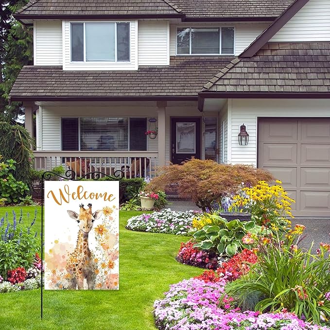 Giraffe Welcome Garden Flag, Welcome Spring Cute Giraffe Garden Flag, Pet Wild - Image 3