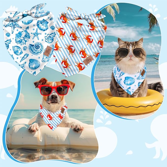 JarThenaAMCS 2Pcs Sea Dog Bandana Summer Ocean Animal Theme Triangle Pet Scarf - Image 3