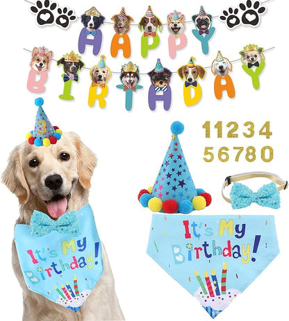 Dog Birthday Decorations, Puppy Birthday Party Outfits, Birthday Hat, Bow Tie by Agirlvct