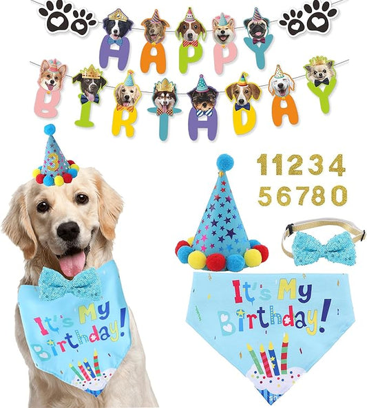 Dog Birthday Decorations, Puppy Birthday Party Outfits, Birthday Hat, Bow Tie by Agirlvct