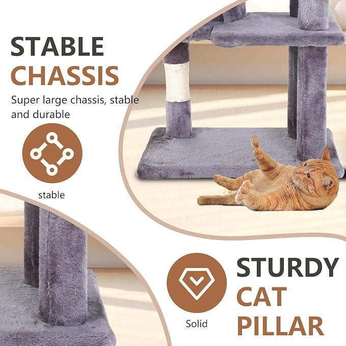 FDW | 36" Cat Tree Tower | Light Gray | Multi-Level Indoor Activity Center - Image 6