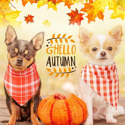 Abbylike 50 Pcs Orange Plaid Dog Bandanas Bulk Check Pattern Bandanas - Image 2