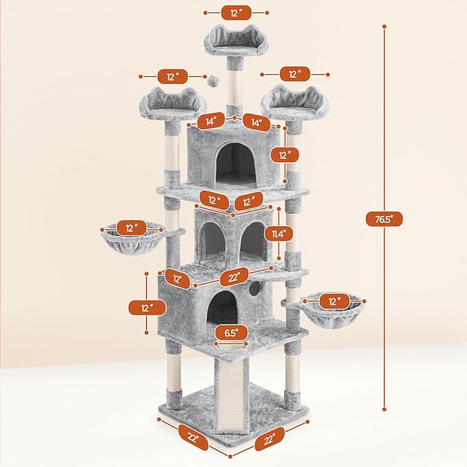 Yaheetech 76.5in Multi-Level Large Cat Tree, Big Cat Tower - Image 6