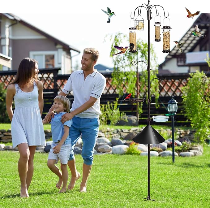 6-Hook Bird Feeding Station Kit Wild Bird Feeder Stand Pole, Mesh Tray and - Image 6