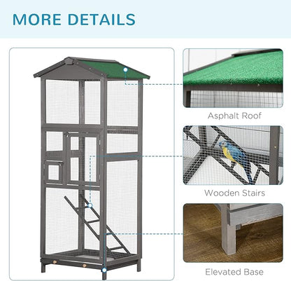 PawHut 65" Wooden Bird Cage Outdoor Aviary House - Image 6